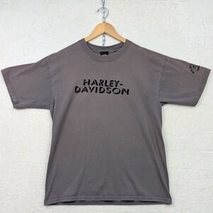 VTG Harley Davidson T-Shirt Men's M Gray Embroidered Moto Biker Streetwear 90s